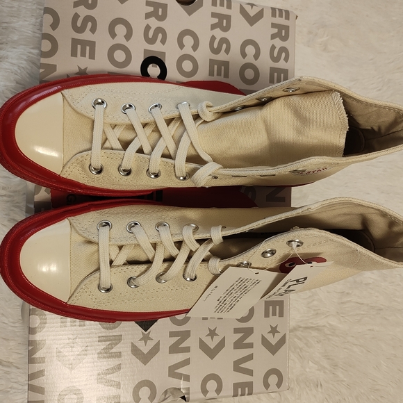 Converse x Comme Des Garcons PLAY All Star Chuck '70 Hi Red Sole - WhiteSize: 10 - Picture 2 of 5